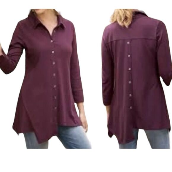 Soft Surroundings Santa Barbara Button Down Asymmetrical Hem Tunic Sz M - Picture 4 of 7